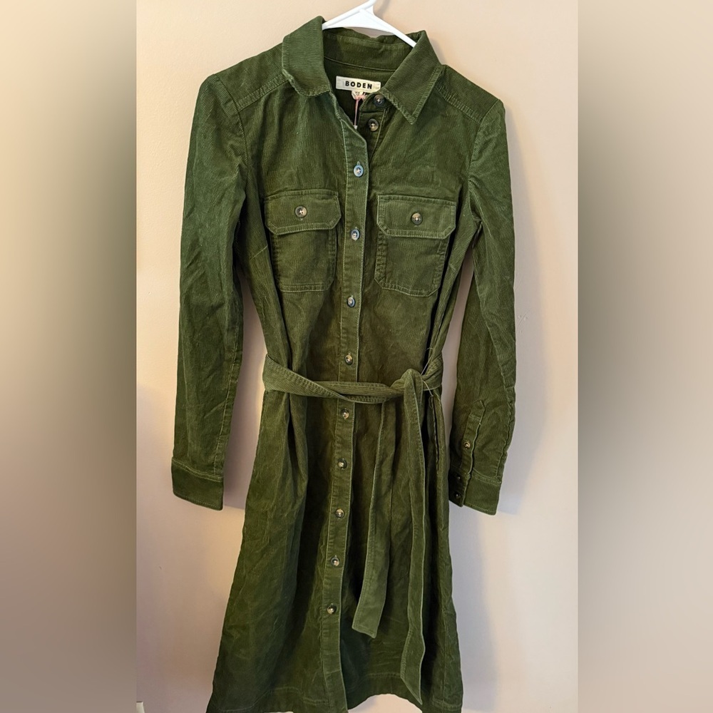 Boden Eloise cord midi shirt dress kale green size 2 new with tags. D0800 - Picture 5 of 9